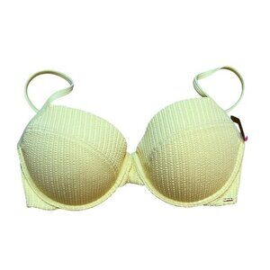 Victorias Secret Pink‎ M-DD Yellow Textured Underwire Bikini Top NWT